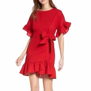 SOCIALITE NEW RED LINEN WRAP DRESS.